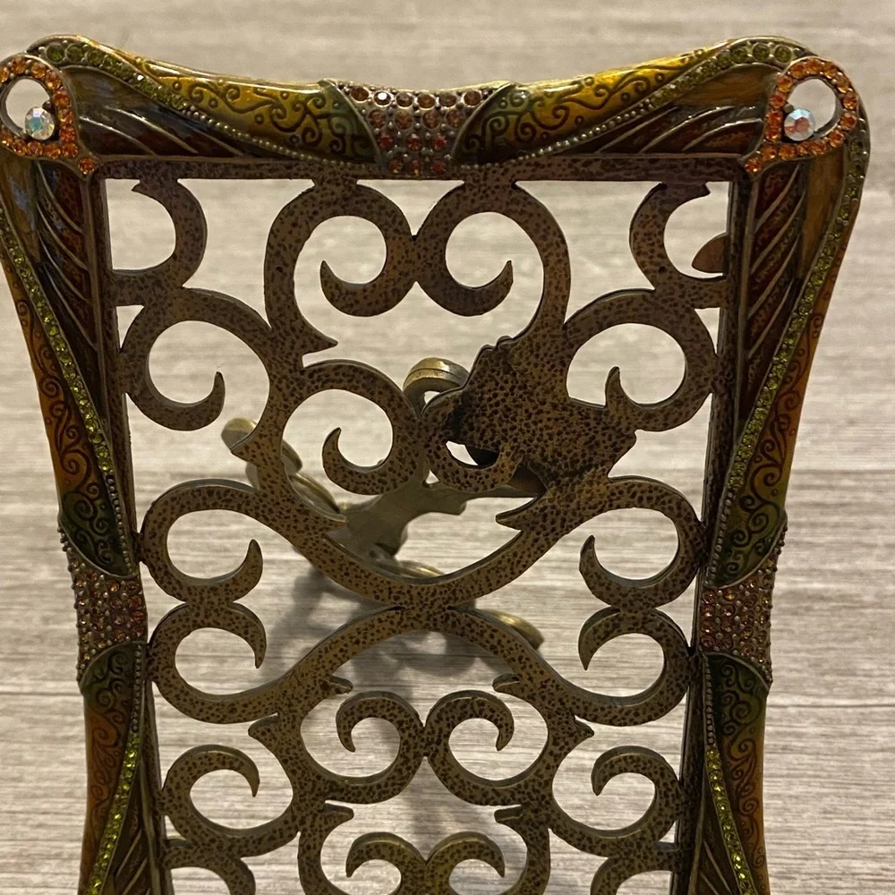 Stunning museum gold Frame with green enamel, light rust also has crystals.